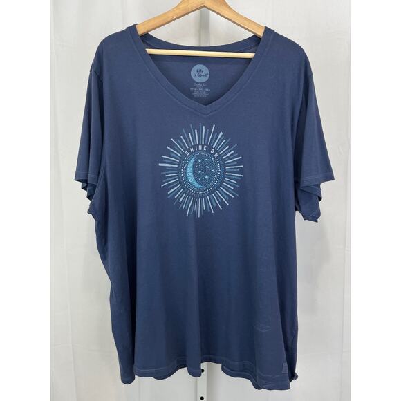 LIFE IS GOOD Crusher Tee Short Sleeve Shirt V Neck Shine On Sun Moon Blue XXXL - Picture 1 of 10
